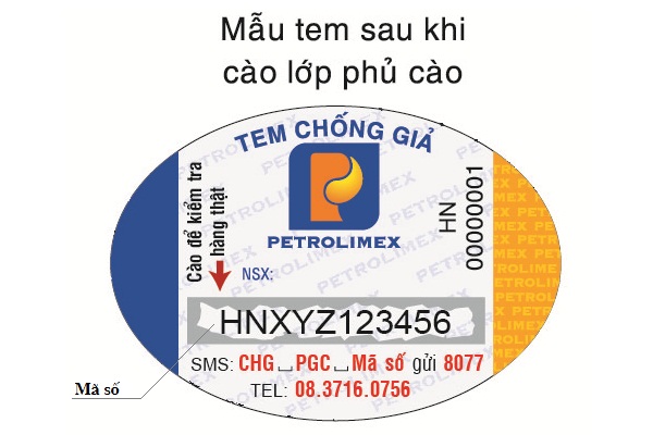Hình 1: Mã số hiện ra sau khi cào lớp che phủ trên con tem chống giả